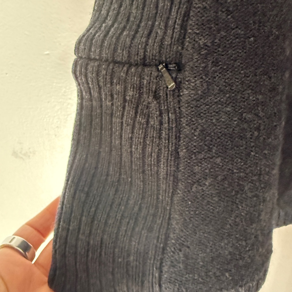 IBEX Merino Wool Kurta Sweater Black Grey Cowlneck Extra Fine Knit Top Large - Picture 6 of 6